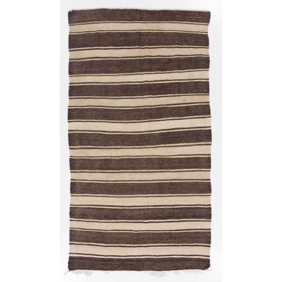 Banded Anatolian Kilim in Natural Beige and Brown Wool Banded Anatolian Kilim in Natural Beige and Brown Wool