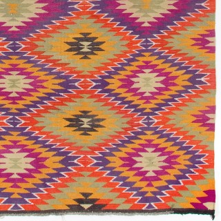 Vintage Handwoven Turkish Kilim, Colorful Flatweave Rug, 100% Wool