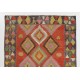 Colorful Vintage Turkish Kilim with Geometric Pattern, Flat-Weave Wool Rug