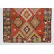 Colorful Vintage Turkish Kilim with Geometric Pattern, Flat-Weave Wool Rug