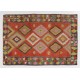 Colorful Vintage Turkish Kilim with Geometric Pattern, Flat-Weave Wool Rug