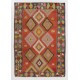 Colorful Vintage Turkish Kilim with Geometric Pattern, Flat-Weave Wool Rug