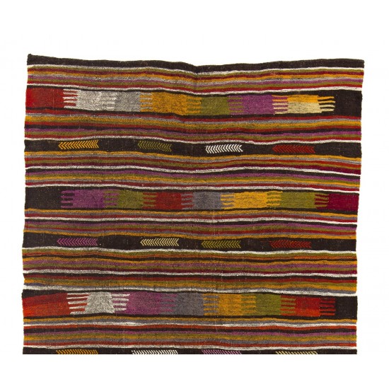 Colorful Hand-woven Vintage Turkish Kilim (Flat-weave), All Wool Colorful Hand-woven Vintage Turkish Kilim (Flat-weave), All Wool