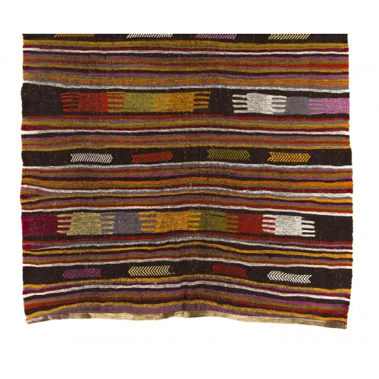 Colorful Hand-woven Vintage Turkish Kilim (Flat-weave), All Wool Colorful Hand-woven Vintage Turkish Kilim (Flat-weave), All Wool