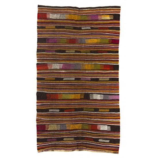 Colorful Hand-woven Vintage Turkish Kilim (Flat-weave), All Wool Colorful Hand-woven Vintage Turkish Kilim (Flat-weave), All Wool