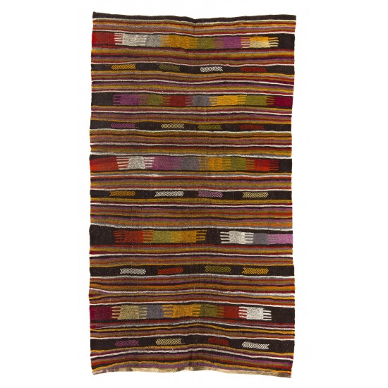 Colorful Hand-woven Vintage Turkish Kilim (Flat-weave), All Wool