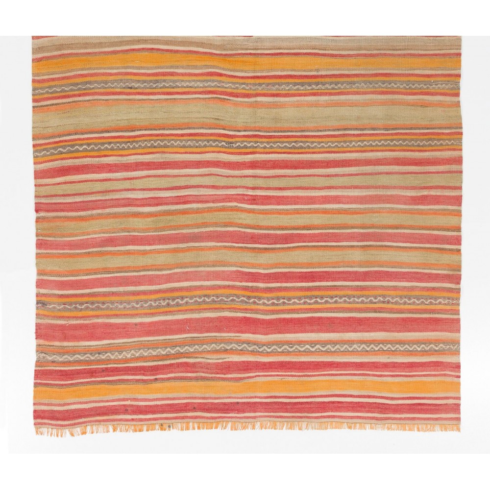 Hand-Woven Vintage Striped Turkish Kilim (Flat-weave), 100% Wool