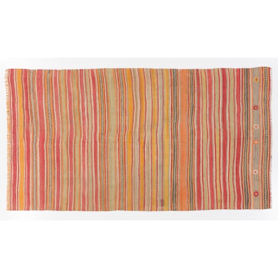 Hand-woven Vintage Striped Anatolian Kilim (Flat-weave), 100% Wool