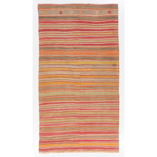 Hand-woven Vintage Striped Anatolian Kilim (Flat-weave), 100% Wool