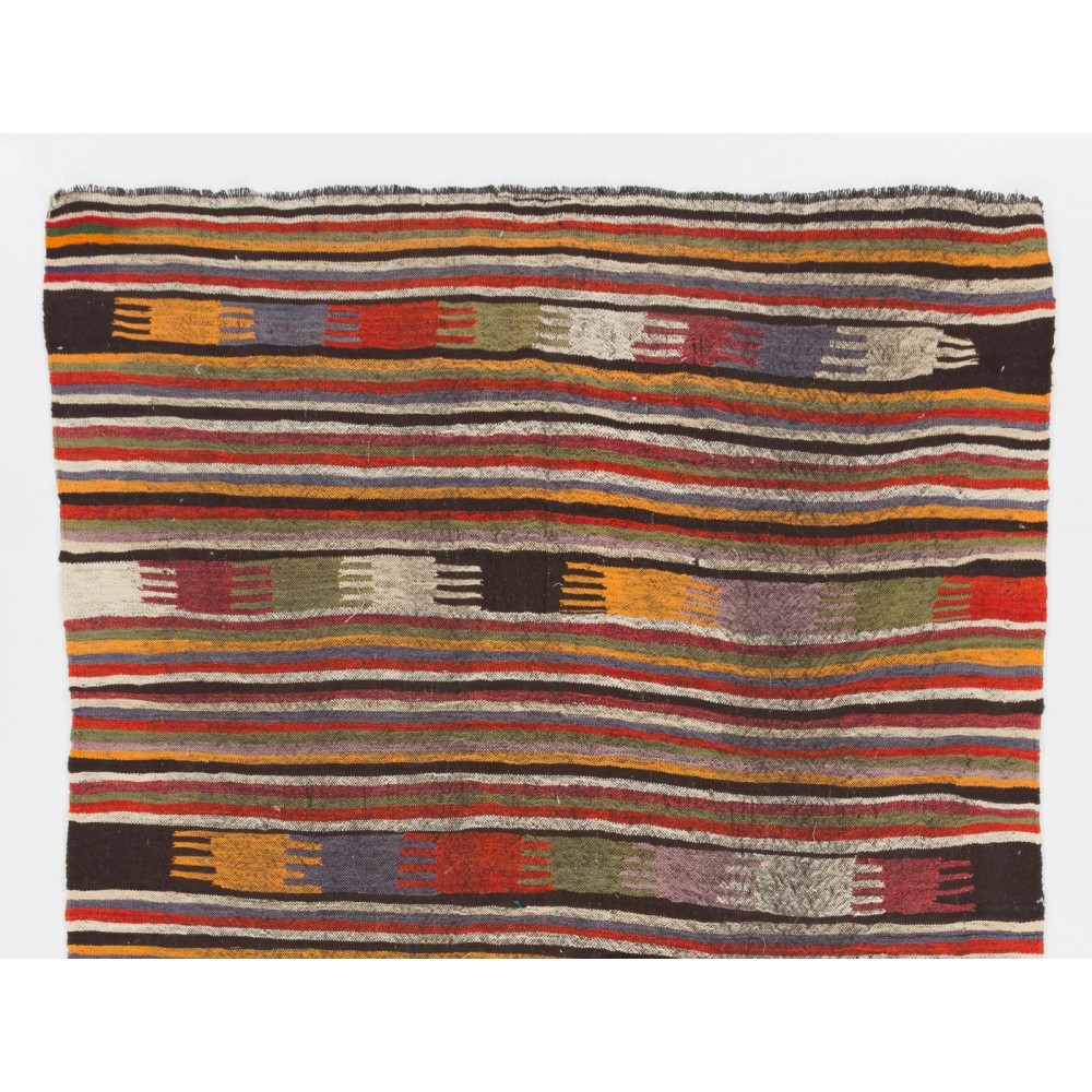 Colorful Vintage Handmade Boho Kilim Rug, Flat-weave Eclectic Style Carpet