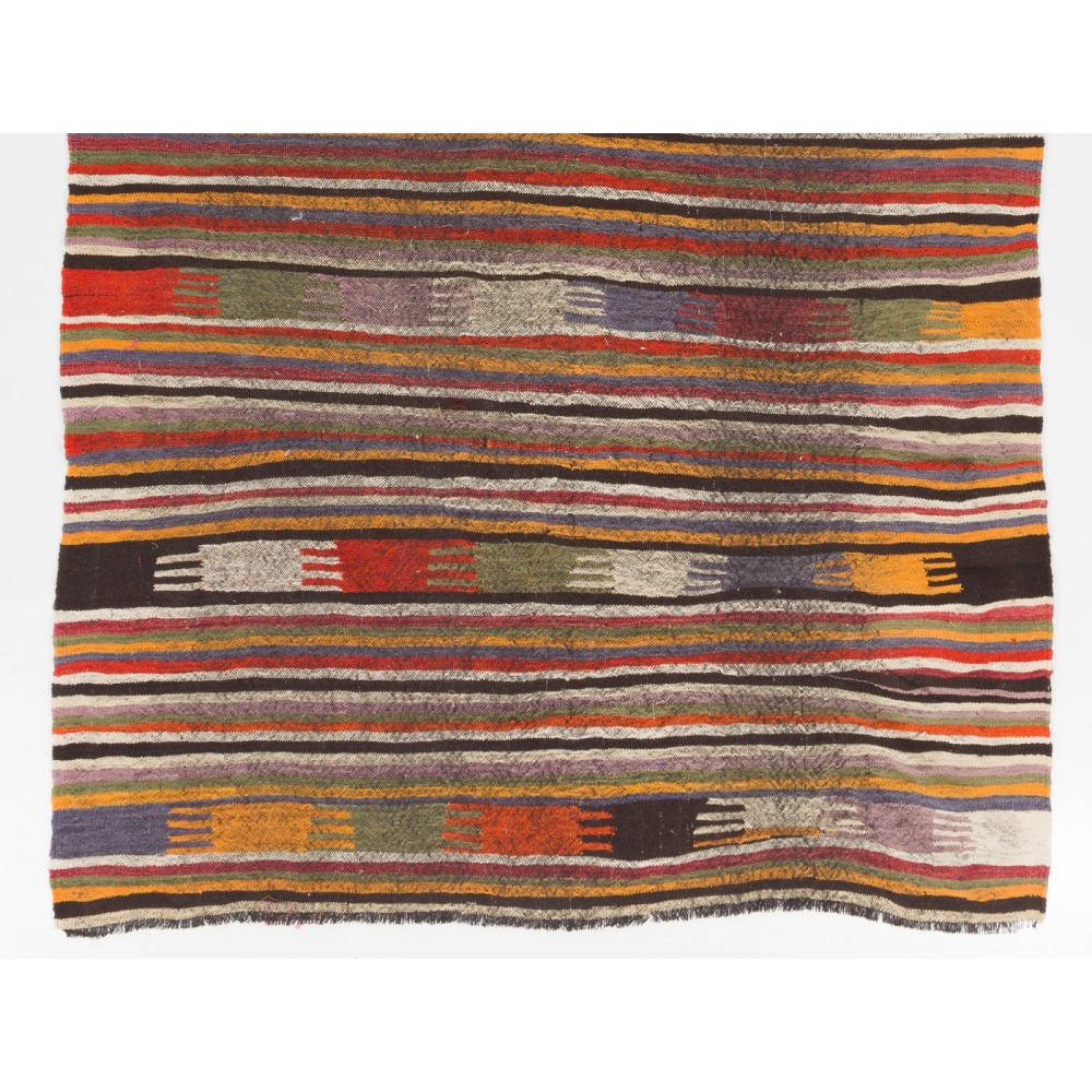 Colorful Vintage Handmade Boho Kilim Rug, Flat-weave Eclectic Style Carpet