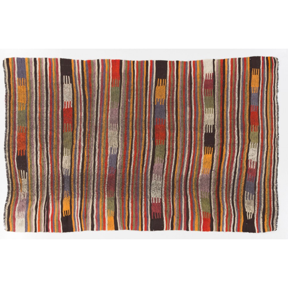 Colorful Vintage Handmade Boho Kilim Rug, Flat-weave Eclectic Style Carpet
