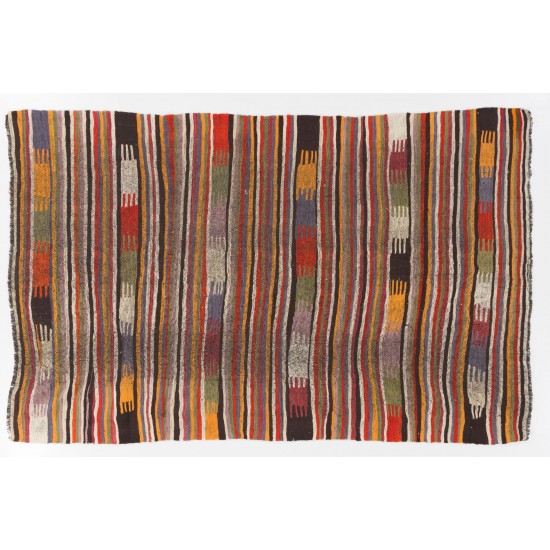 Colorful Vintage Nomadic Kilim, Flat-Woven Wool Floor Covering