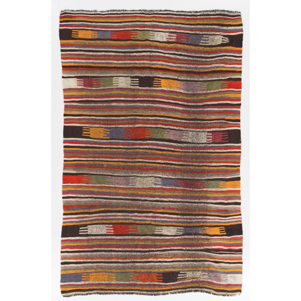 Colorful Vintage Handmade Boho Kilim Rug, Flat-weave Eclectic Style Carpet