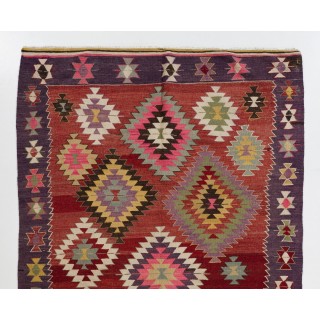 Colorful Vintage Turkish Kilim, Flat-Weave Wool Rug Colorful Vintage Turkish Kilim, Flat-Weave Wool Rug