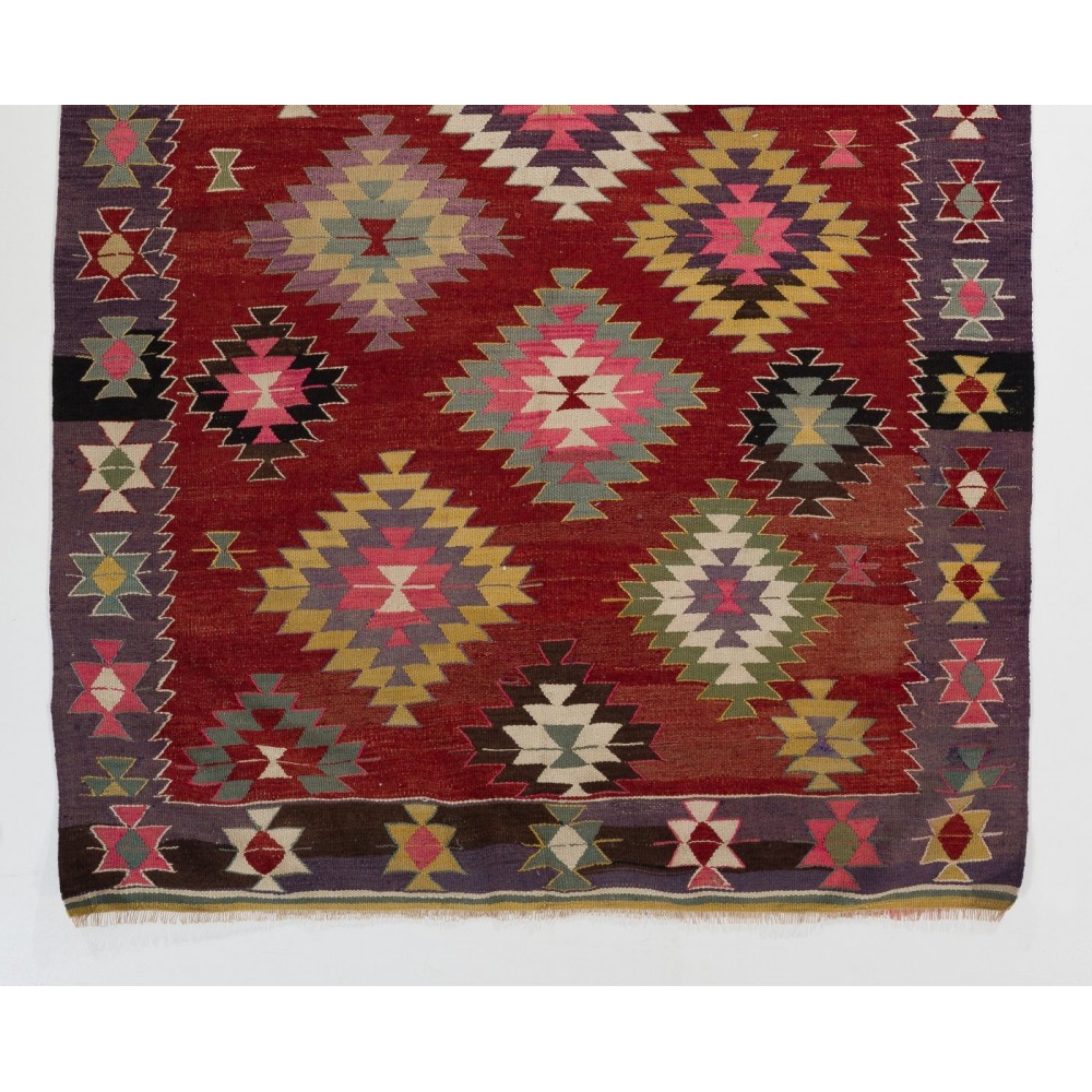 Colorful Vintage Turkish Kilim, Flat-Weave Wool Rug