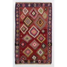 Colorful Vintage Turkish Kilim, Flat-Weave Wool Rug