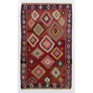 Colorful Vintage Turkish Kilim, Flat-Weave Wool Rug