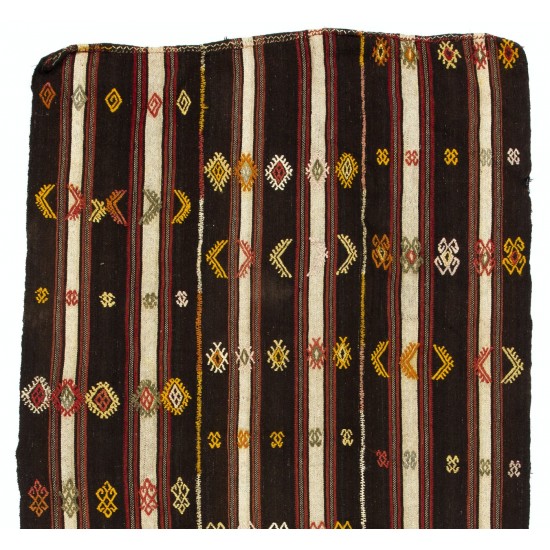 Banded Nomadic Turkish Flat-Woven Kilim Rug Banded Nomadic Turkish Flat-Woven Kilim Rug
