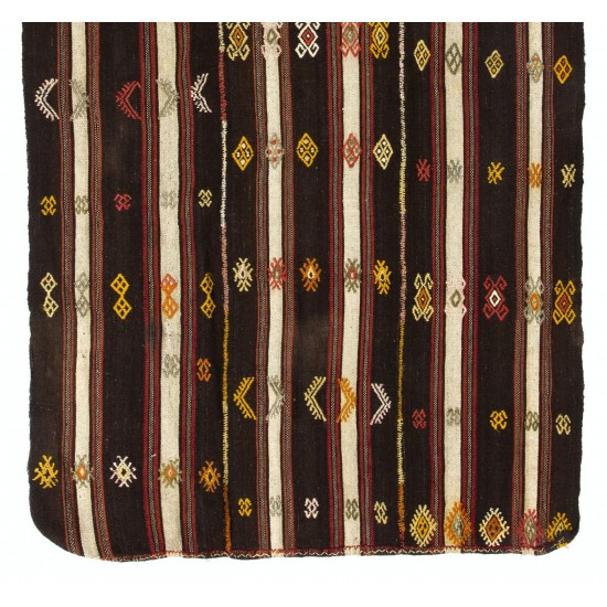 Banded Nomadic Turkish Flat-Woven Kilim Rug