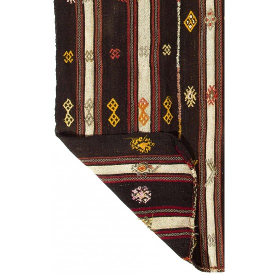 Banded Nomadic Turkish Flat-Woven Kilim Rug