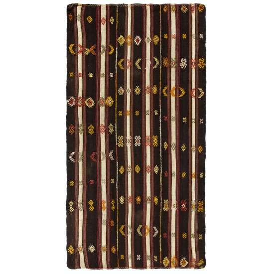 Banded Nomadic Turkish Flat-Woven Kilim Rug Banded Nomadic Turkish Flat-Woven Kilim Rug