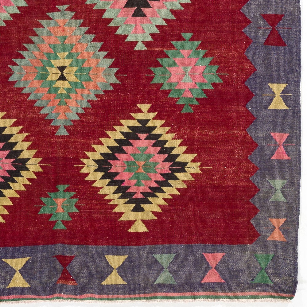 Vintage Handwoven Turkish Kilim, Colorful Flatweave Rug, 100% Wool
