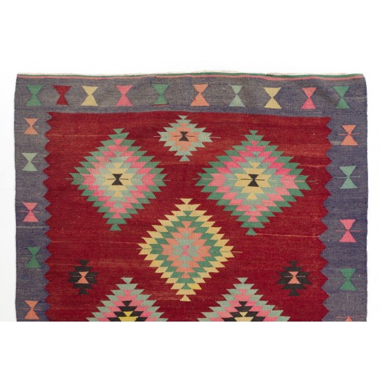 Colorful Vintage Western Anatolian Kilim, Flat-Weave Wool Rug