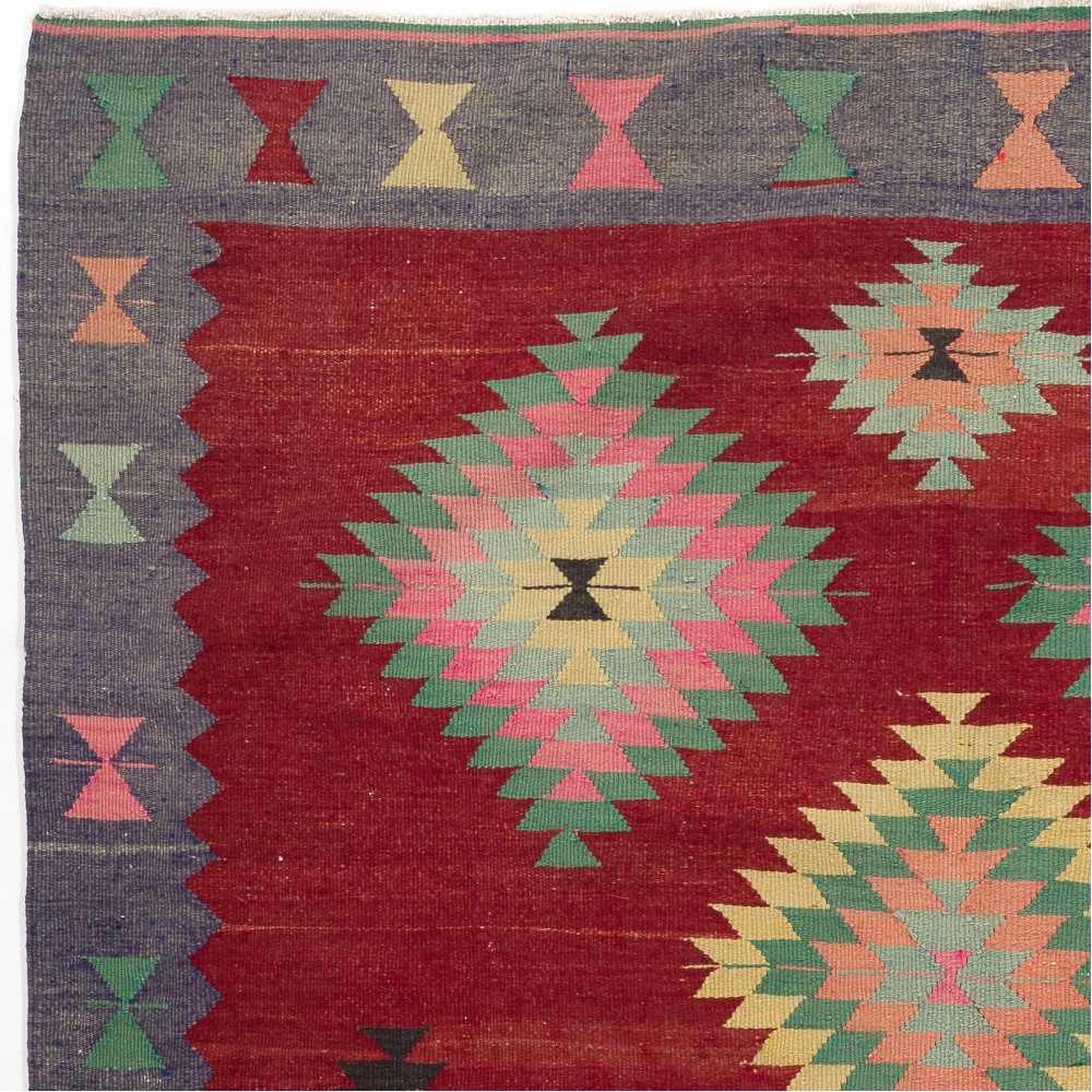 Vintage Handwoven Turkish Kilim, Colorful Flatweave Rug, 100% Wool