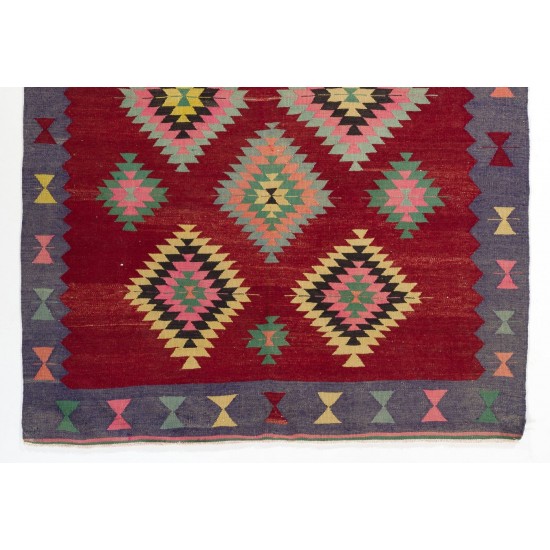 Colorful Vintage Western Anatolian Kilim, Flat-Weave Wool Rug