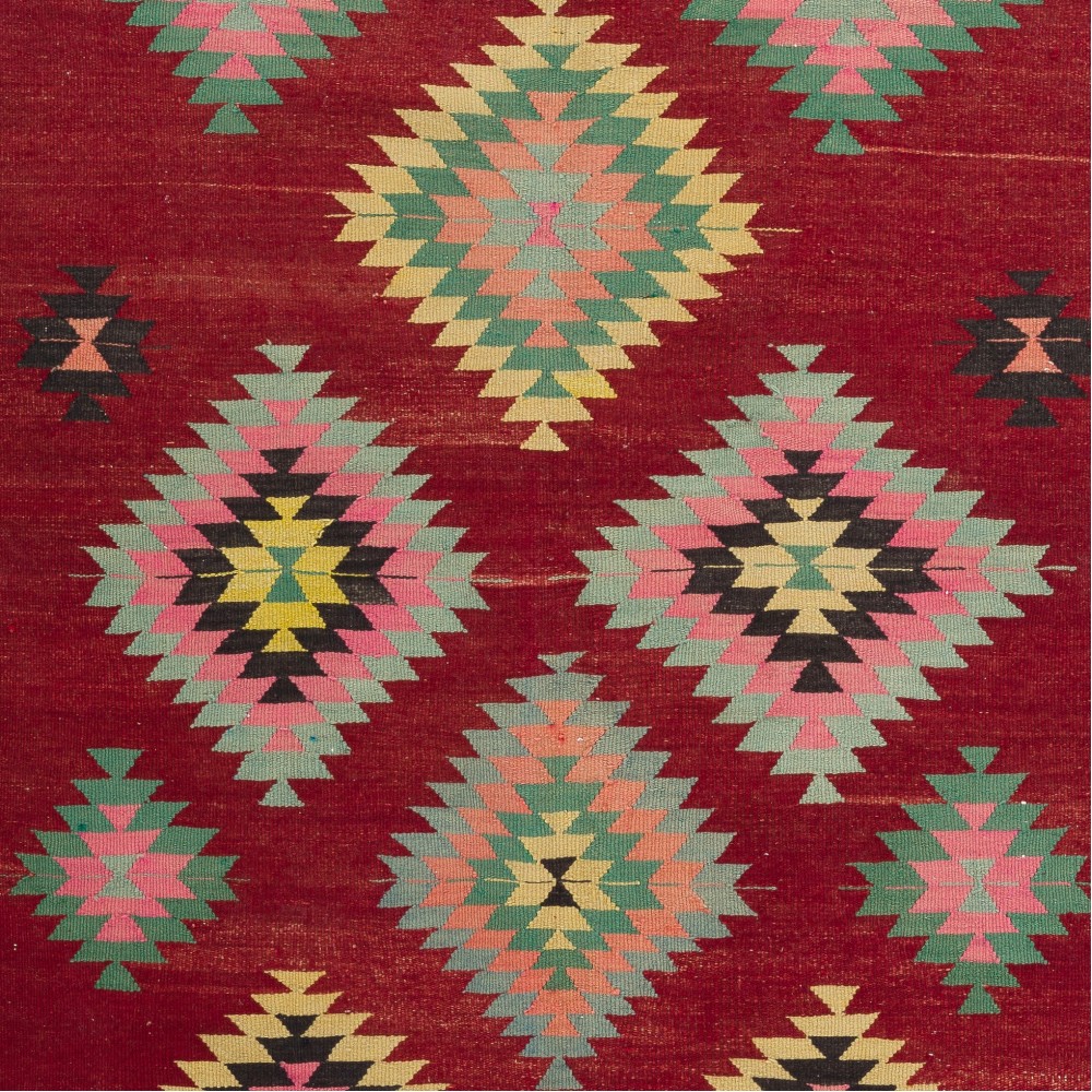 Vintage Handwoven Turkish Kilim, Colorful Flatweave Rug, 100% Wool