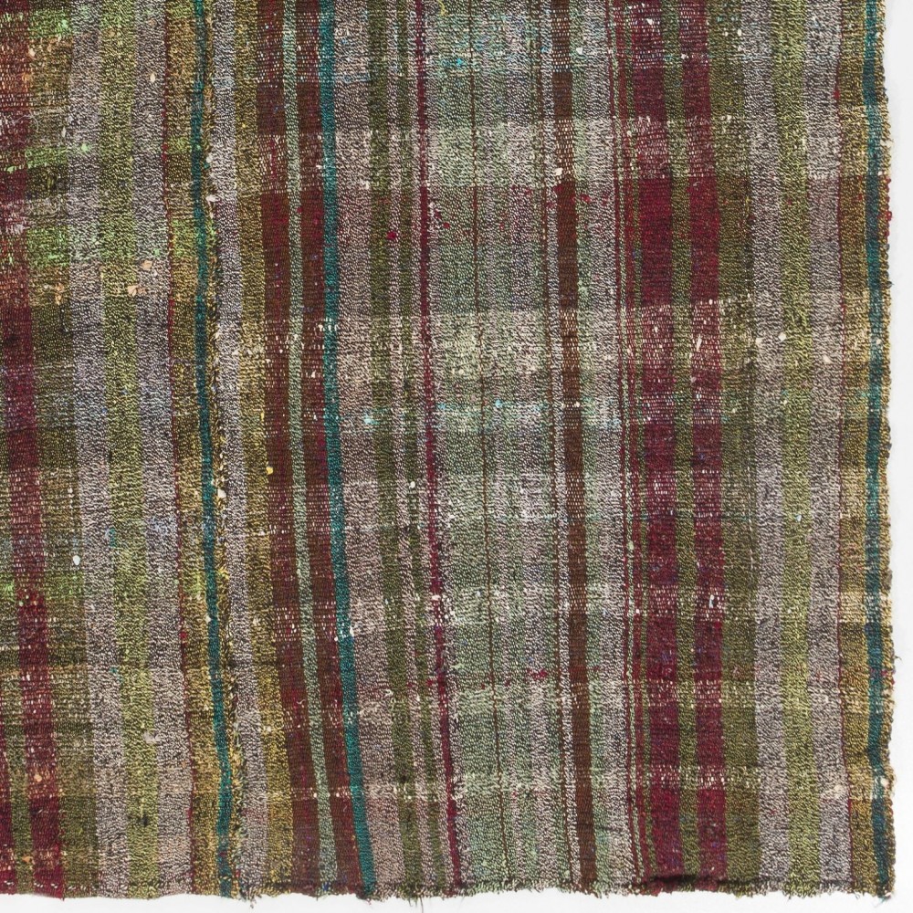 Vintage Handmade Banded Kilim Made of Goat Hair & Wool. Flatweave Rug, Reversible