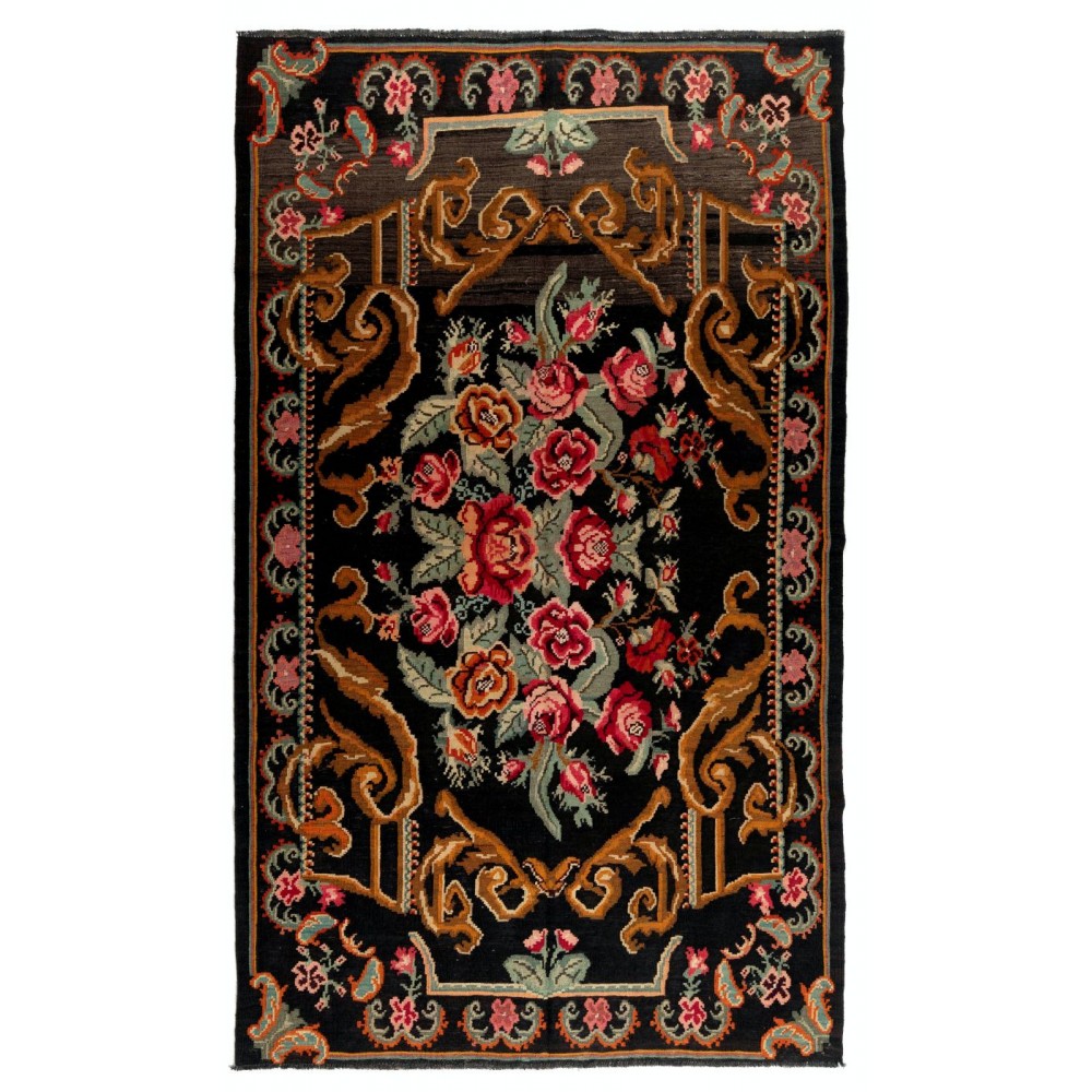 Vintage Bessarabian Kilim, Floral Handwoven Wool Rug from Moldova