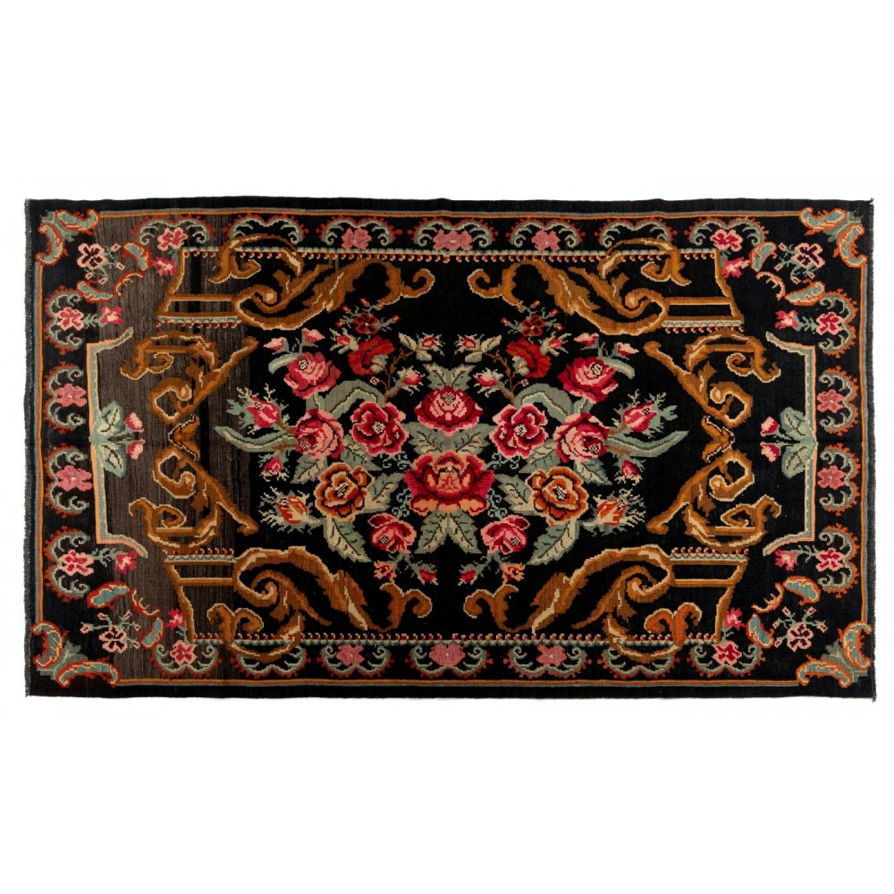 Vintage Bessarabian Kilim, Floral Handwoven Wool Rug from Moldova