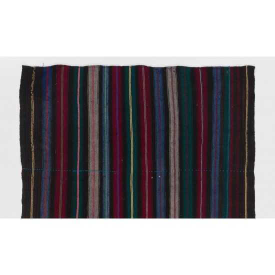 Hand-woven Vintage Anatolian Kilim (Flat-weave) with Vertical Bands, All Wool