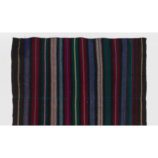 Hand-woven Vintage Anatolian Kilim (Flat-weave) with Vertical Bands, All Wool Hand-woven Vintage Anatolian Kilim (Flat-weave) with Vertical Bands, All Wool