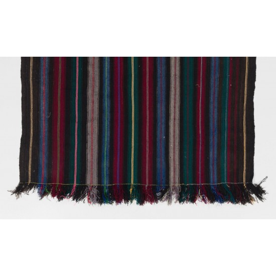 Hand-woven Vintage Anatolian Kilim (Flat-weave) with Vertical Bands, All Wool Hand-woven Vintage Anatolian Kilim (Flat-weave) with Vertical Bands, All Wool
