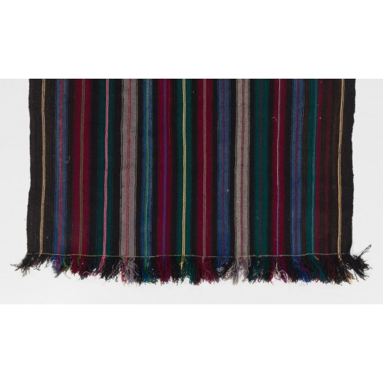 Hand-woven Vintage Anatolian Kilim (Flat-weave) with Vertical Bands, All Wool