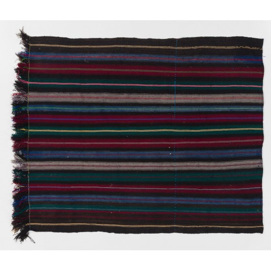 Hand-woven Vintage Anatolian Kilim (Flat-weave) with Vertical Bands, All Wool Hand-woven Vintage Anatolian Kilim (Flat-weave) with Vertical Bands, All Wool