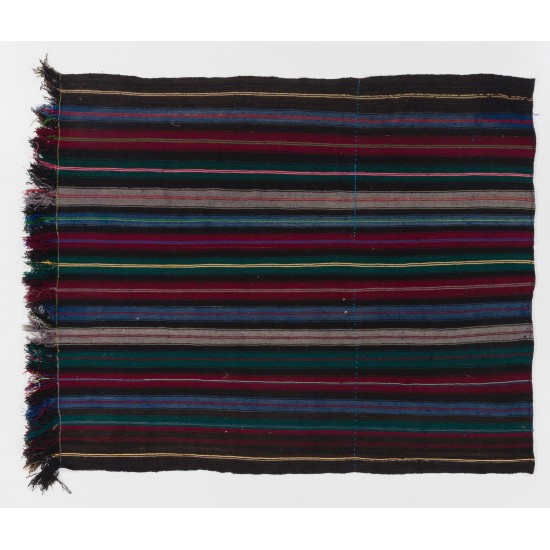 Hand-woven Vintage Anatolian Kilim (Flat-weave) with Vertical Bands, All Wool