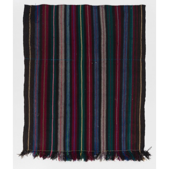 Hand-woven Vintage Anatolian Kilim (Flat-weave) with Vertical Bands, All Wool Hand-woven Vintage Anatolian Kilim (Flat-weave) with Vertical Bands, All Wool