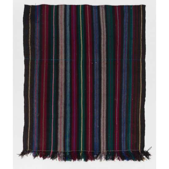 Hand-woven Vintage Anatolian Kilim (Flat-weave) with Vertical Bands, All Wool