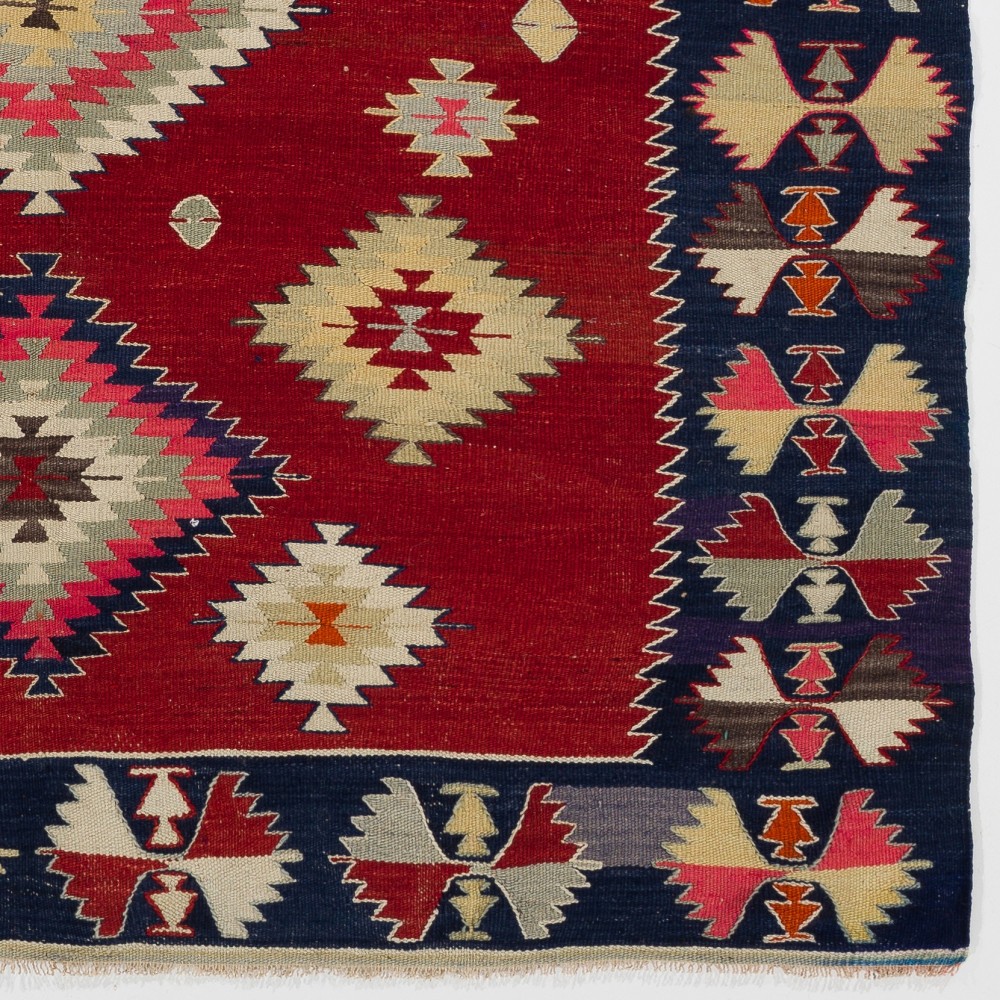 Vintage Handwoven Turkish Kilim, Colorful Diamond Medallion Flatweave Rug, 100% Wool Vintage Handwoven Turkish Kilim, Colorful Diamond Medallion Flatweave Rug, 100% Wool