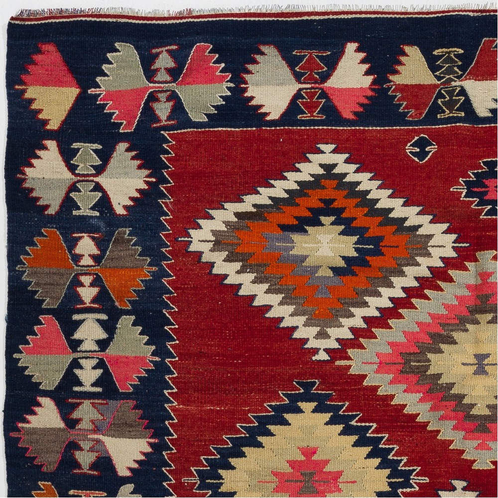 Vintage Handwoven Turkish Kilim, Colorful Diamond Medallion Flatweave Rug, 100% Wool Vintage Handwoven Turkish Kilim, Colorful Diamond Medallion Flatweave Rug, 100% Wool