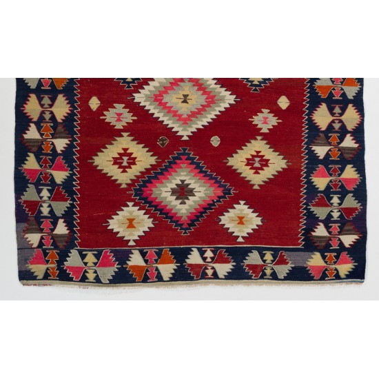 Colorful Vintage Anatolian Kilim, Flat-Weave Nomadic Rug