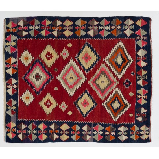 Colorful Vintage Anatolian Kilim, Flat-Weave Nomadic Rug Colorful Vintage Anatolian Kilim, Flat-Weave Nomadic Rug