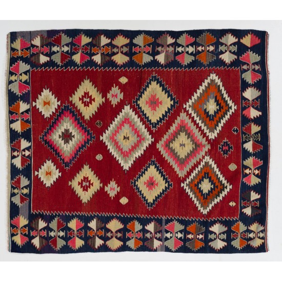 Colorful Vintage Anatolian Kilim, Flat-Weave Nomadic Rug