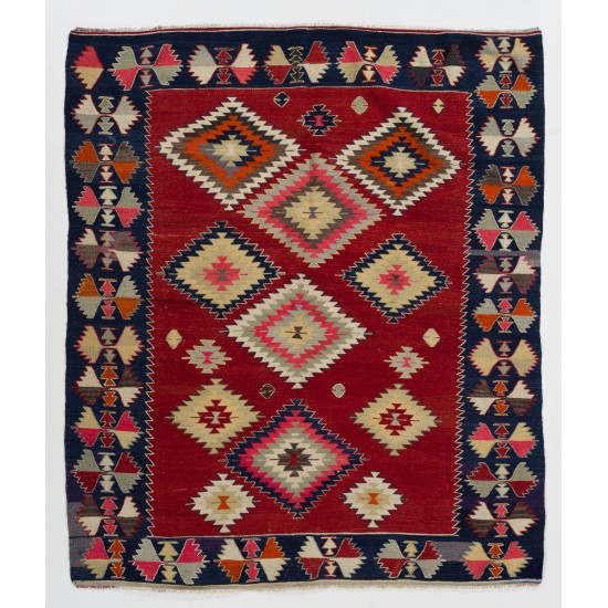 Colorful Vintage Anatolian Kilim, Flat-Weave Nomadic Rug