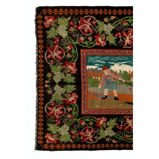 Handmade Bessarabian Kilim, Vintage Rug. Pictorial Tapestry. All Wool Handmade Bessarabian Kilim, Vintage Rug. Pictorial Tapestry. All Wool