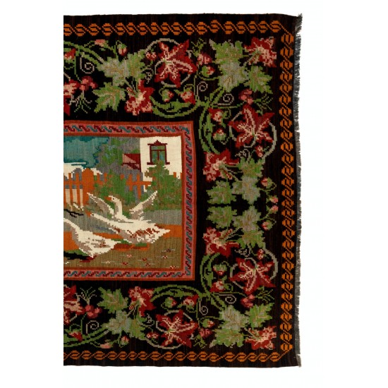 Handmade Bessarabian Kilim, Vintage Rug. Pictorial Tapestry. All Wool Handmade Bessarabian Kilim, Vintage Rug. Pictorial Tapestry. All Wool